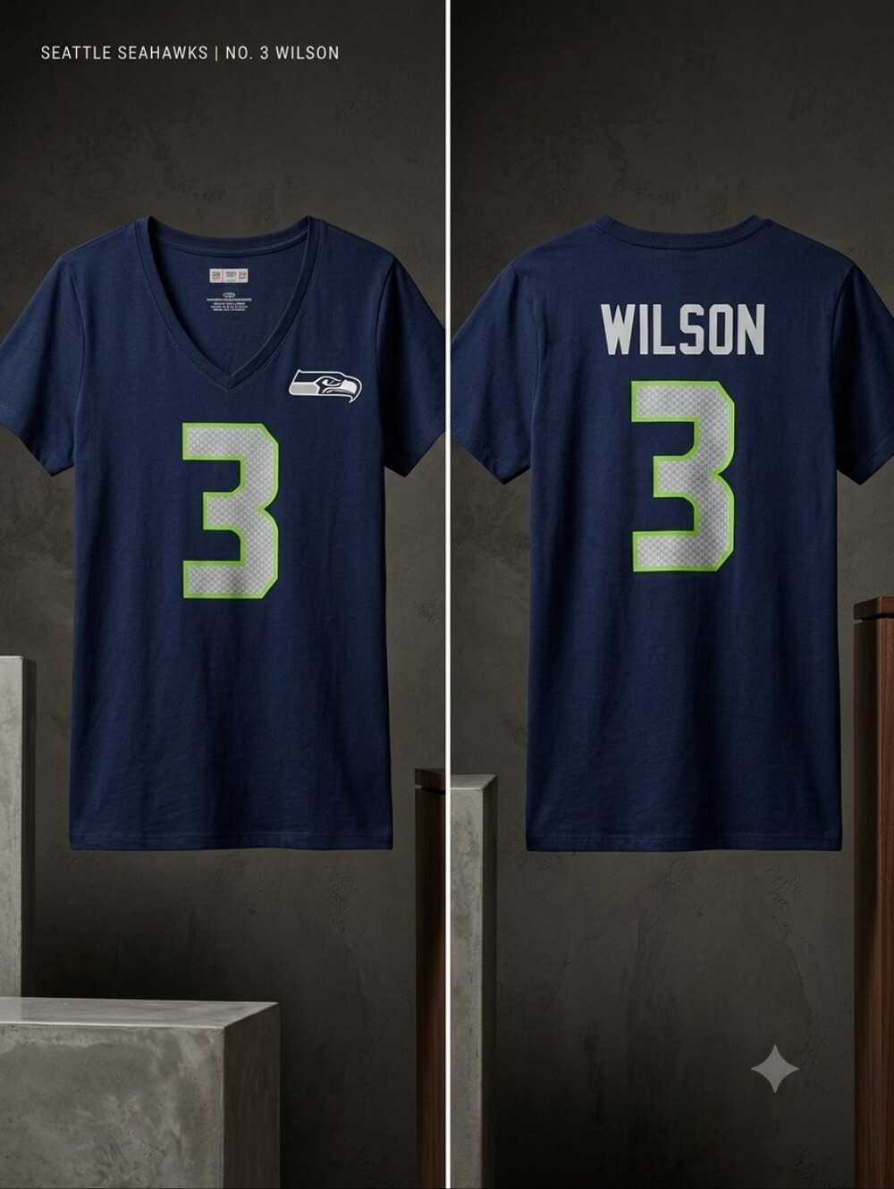 NFL Seattle Seahawks Russell Wilson #3 Navy V‑Neck Tee